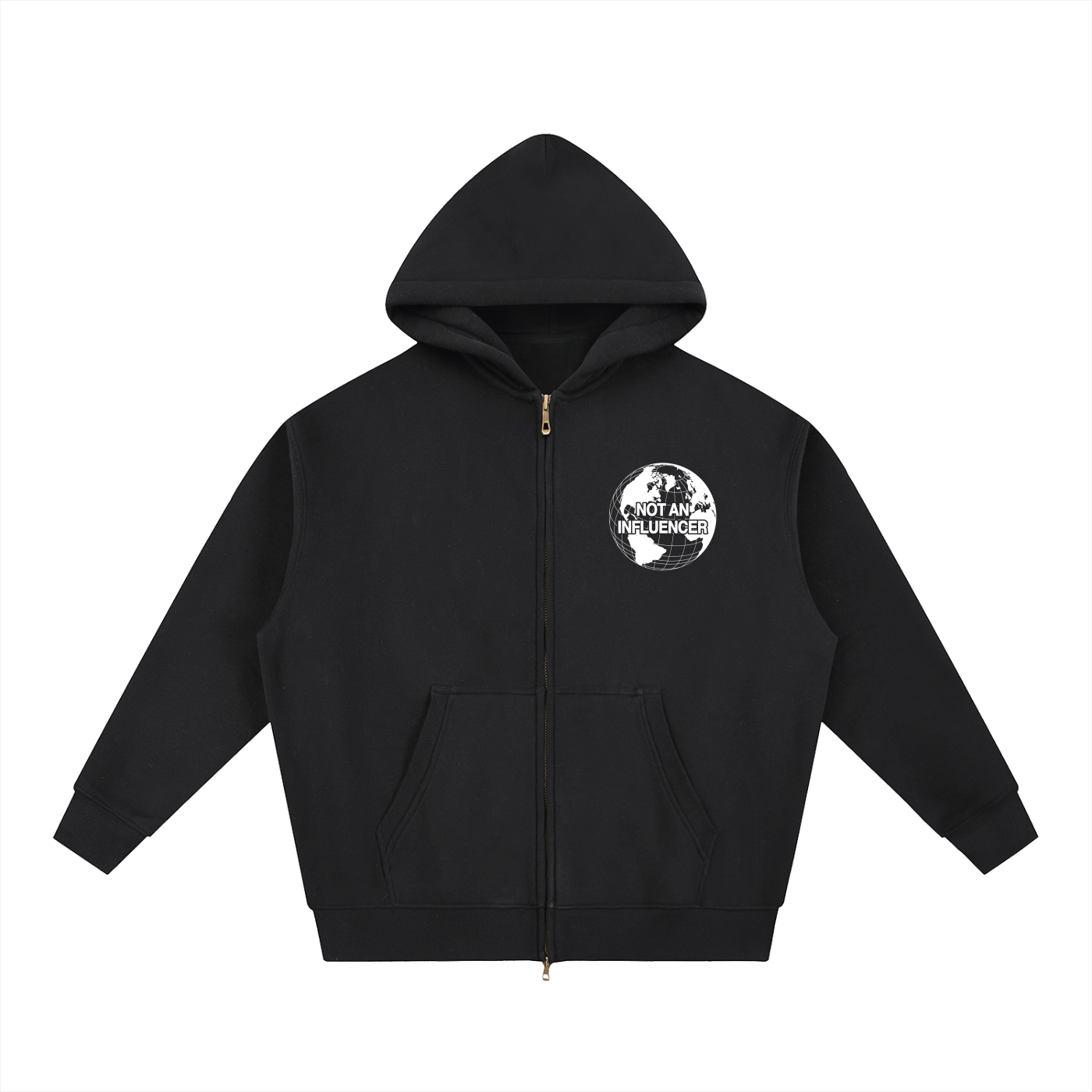 Black Worldwide Zip Up Hoodie