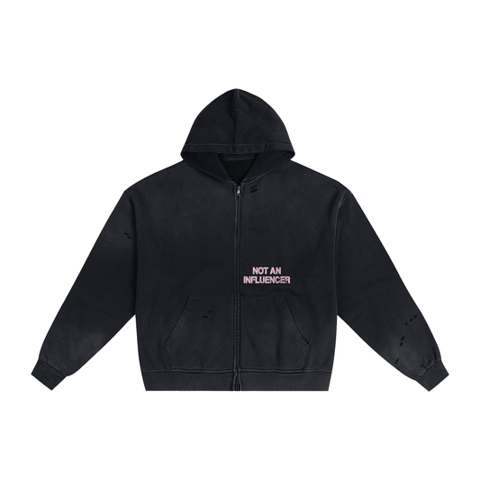 Trademark Distressed and Sunfaded Black and Pink Zip Up Hoodie