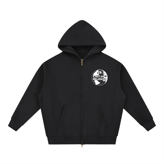Black Worldwide Zip Up Hoodie