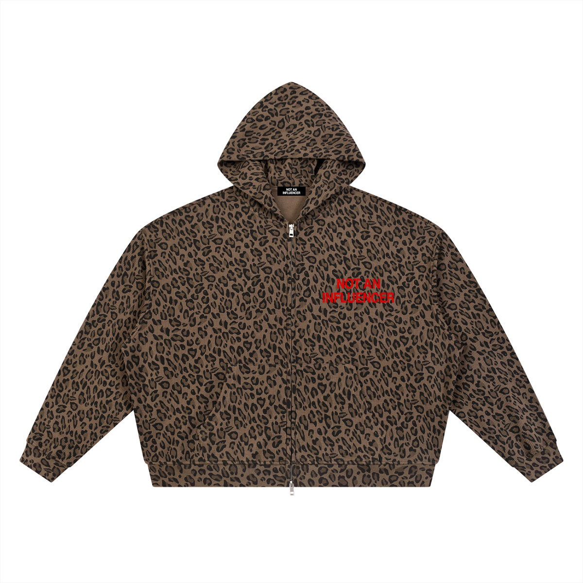 Leopard and Red Waffle Zip Up Hoodie