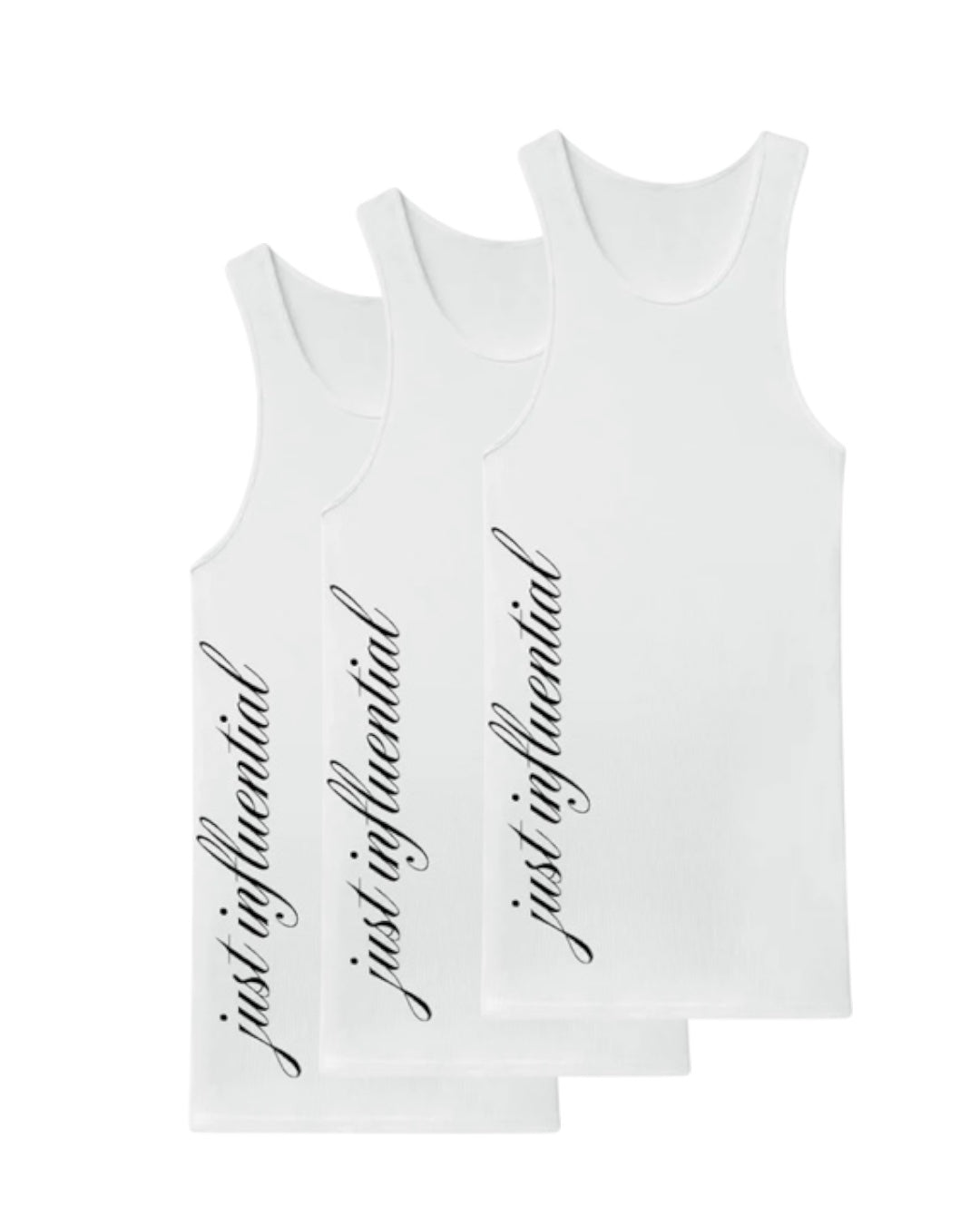 3-Pack "just influential" White Ribbed Tank Top - with Black or Pink