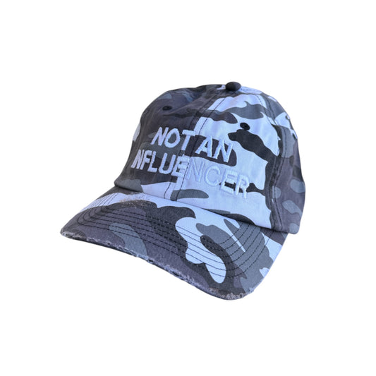 Not An Influencer Distressed Dad Hat - Snow Camo