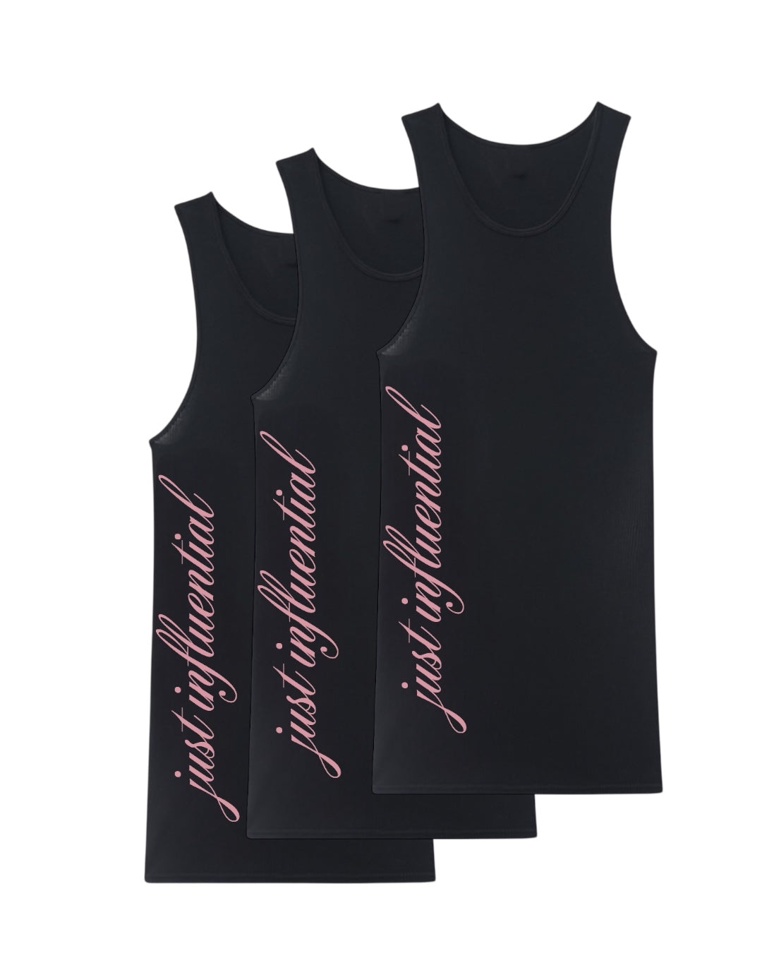 3-Pack "just influential" Black Ribbed Tank Top - with White or Pink