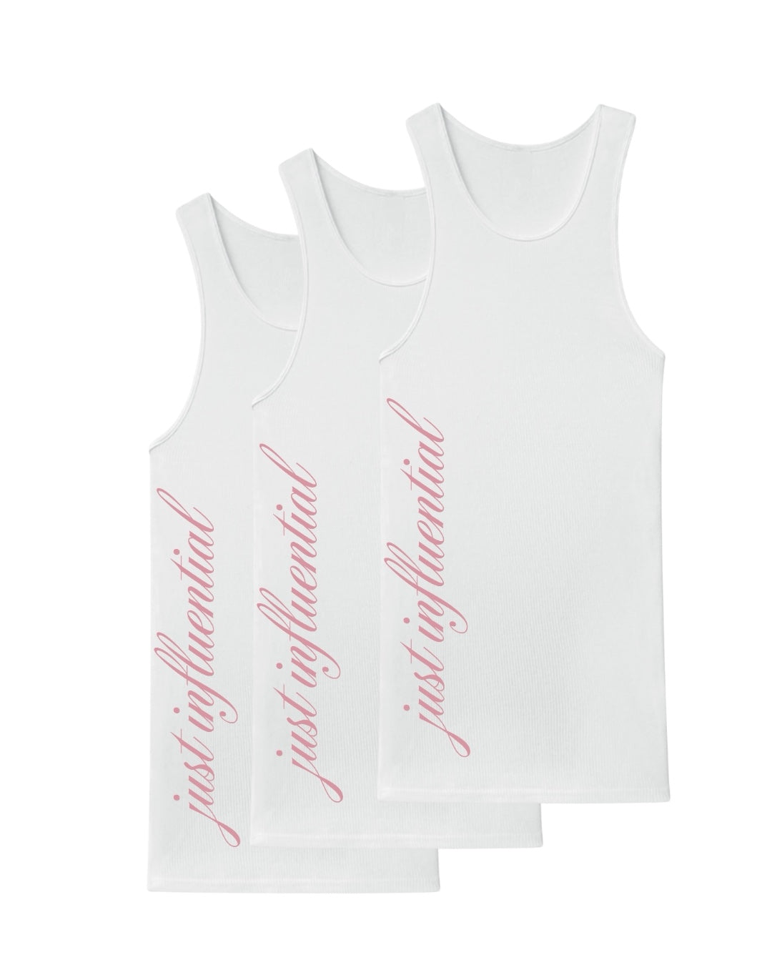 3-Pack "just influential" White Ribbed Tank Top - with Black or Pink