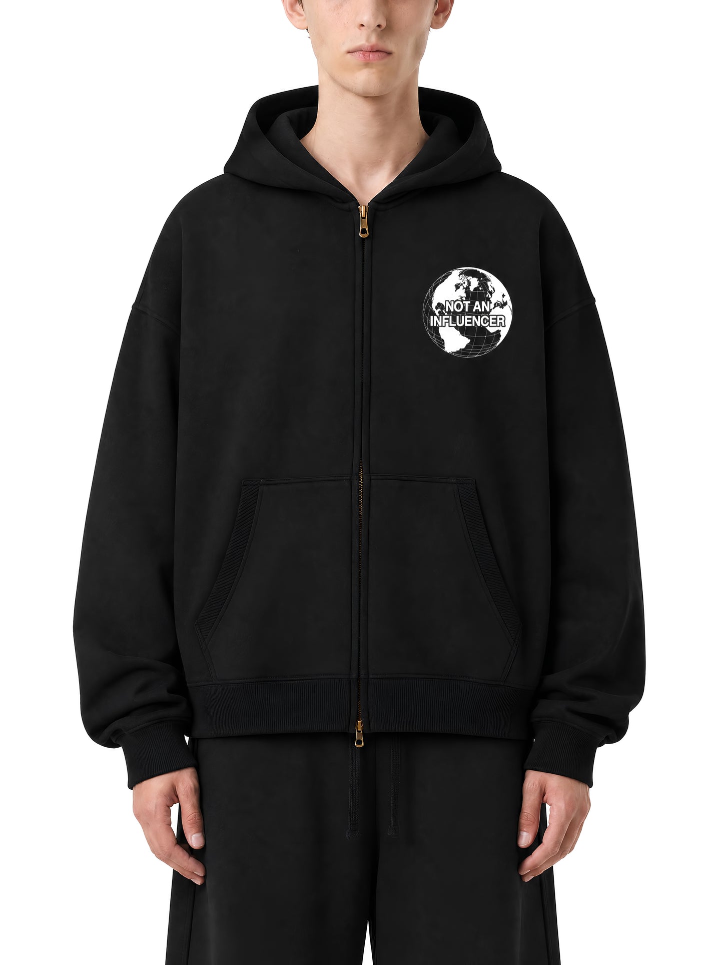 Black Worldwide Zip Up Hoodie