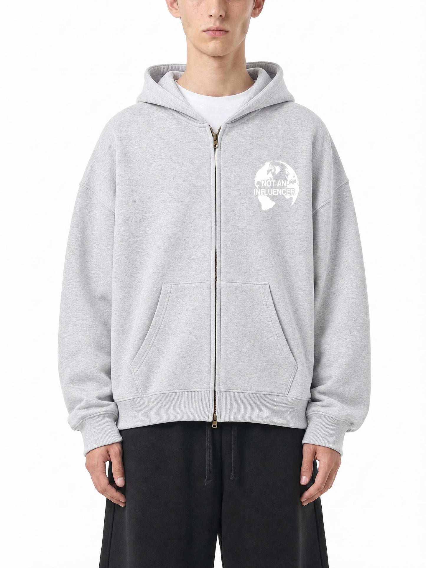 Heather Grey Worldwide Zip Up Hoodie