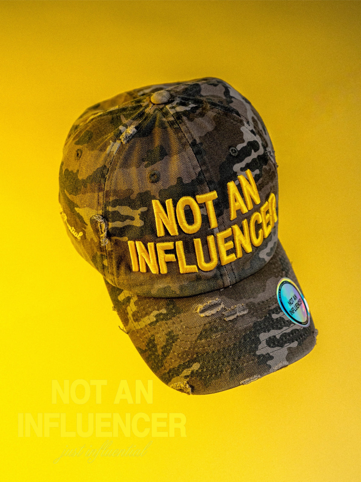 Statement Dad Hat - Grey Camo and Yellow
