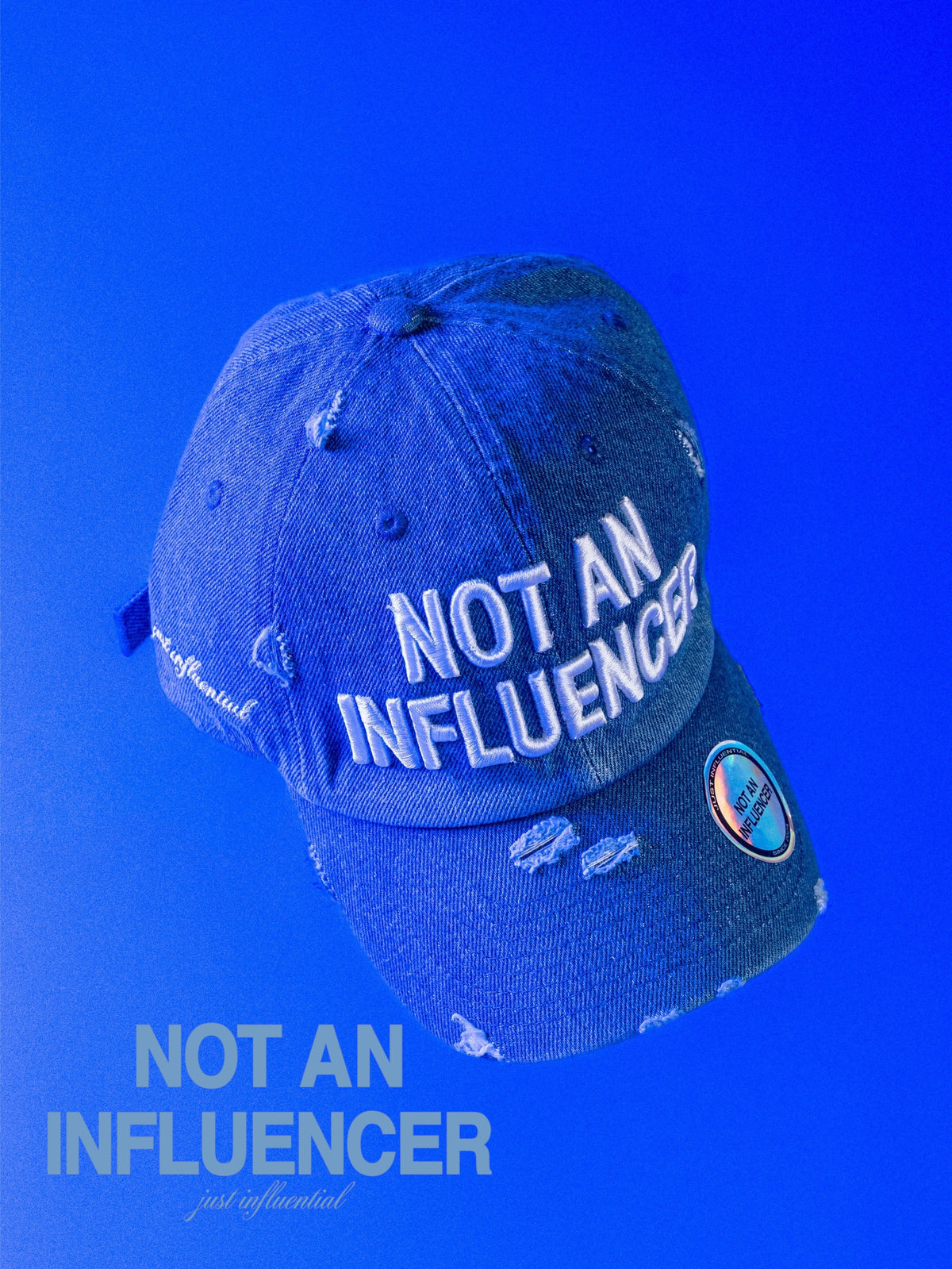 Statement Dad Hat - Denim and White