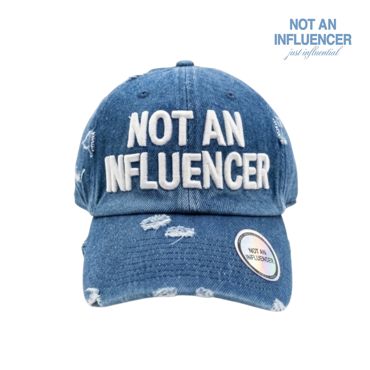 Statement Dad Hat - Denim and White