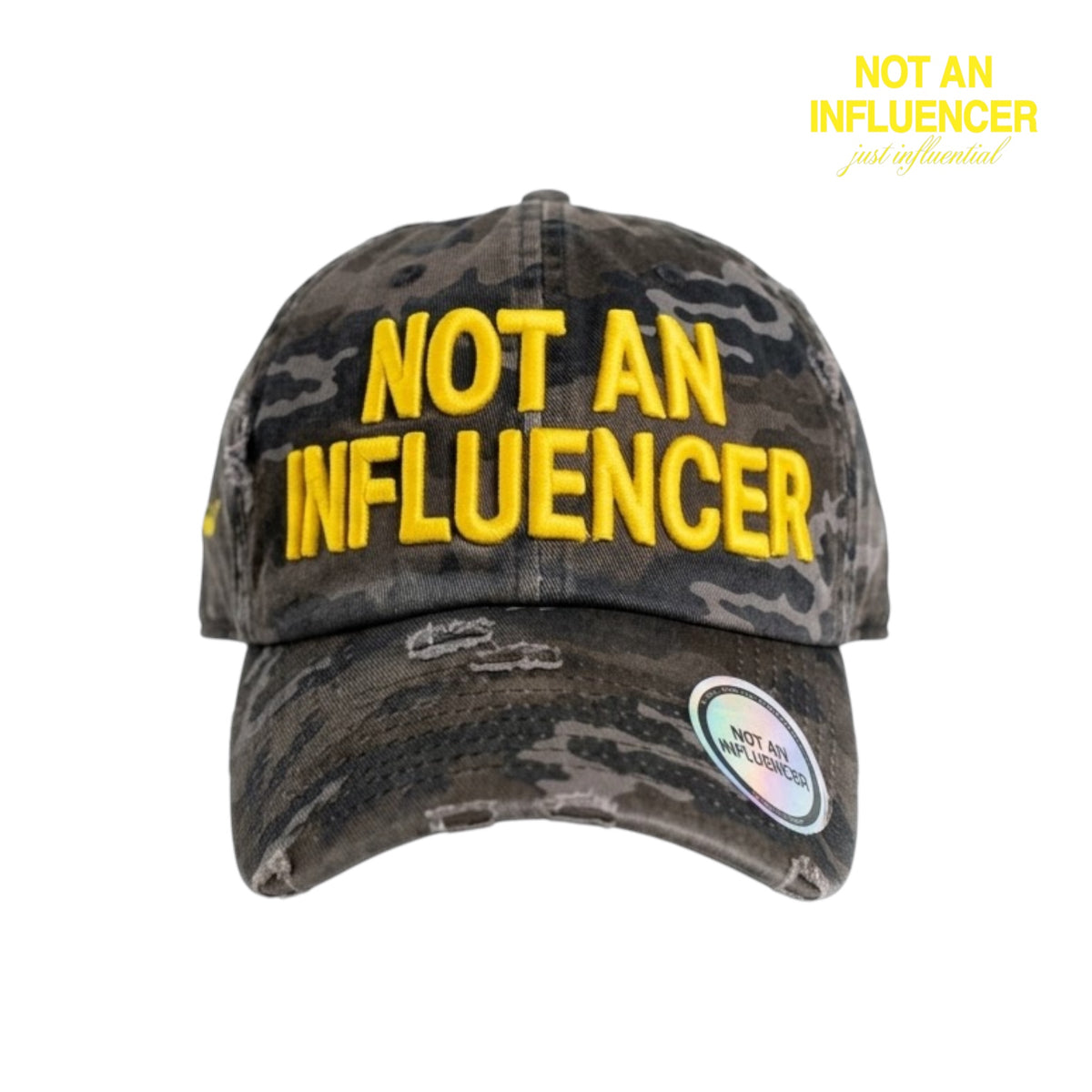 Statement Dad Hat - Grey Camo and Yellow