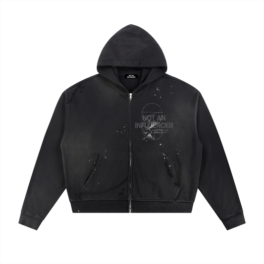 The Weight of the World Distressed Black Zip Up Hoodie
