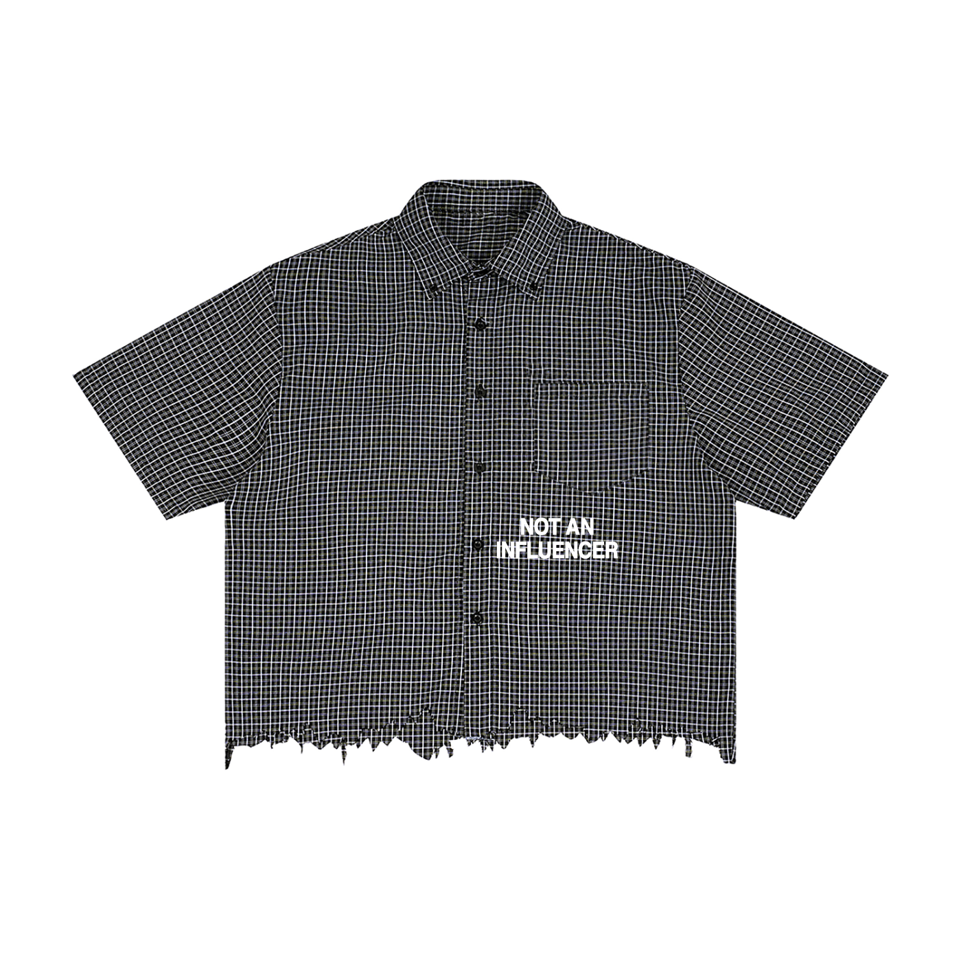 Unisex Distressed Plaid Boxy Shirt